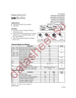 IRFS41N15DPBF datasheet  